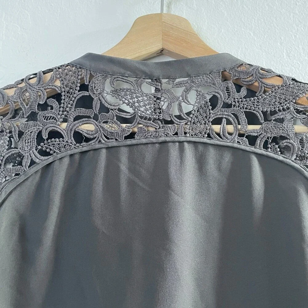 NWT Dorothee Schumacher Silk Button Up Collarless Lace Cut Out Blouse Size 2 / S - Picture 6 of 15